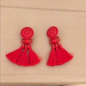 Red fringe earrings